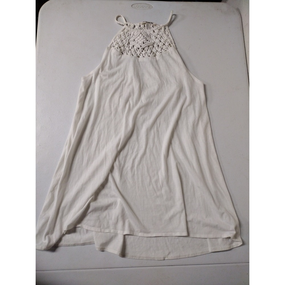 Billabong‎ White Macrame Crochet High Neck Halter Dress Large Bohemian Summer